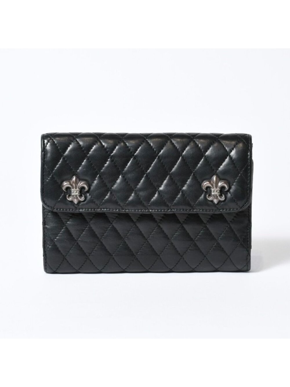 Chrome Hearts Quilted Leather Wallet BS Flare Lambskin Black